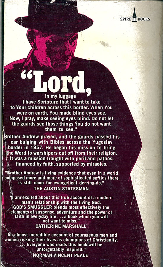 Picture of the back cover of the book entitled God's Smuggler.