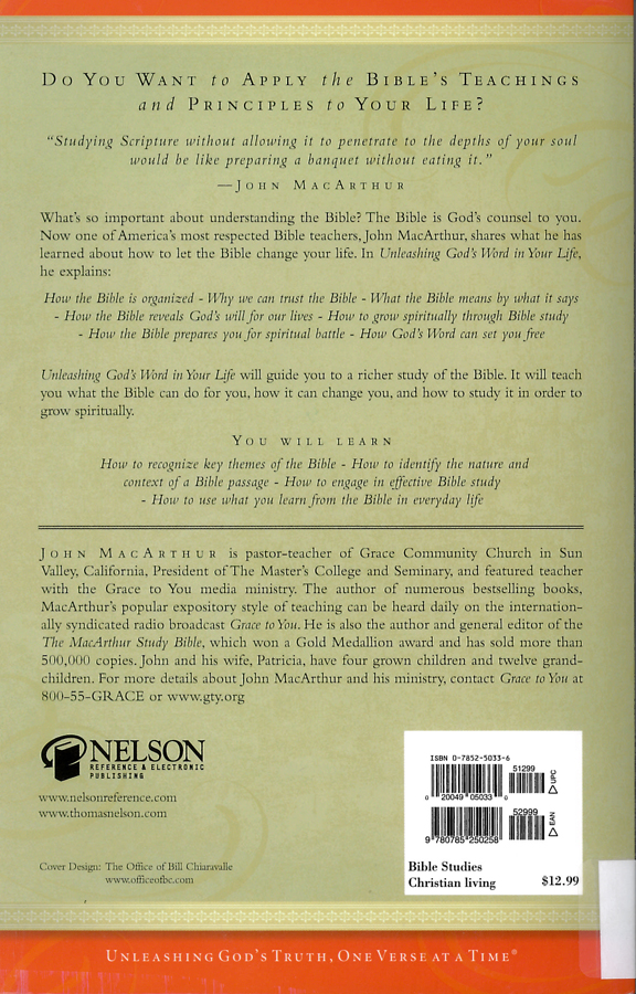 Picture of the back cover of the book entitled Unleashing God's Word In Your Life.