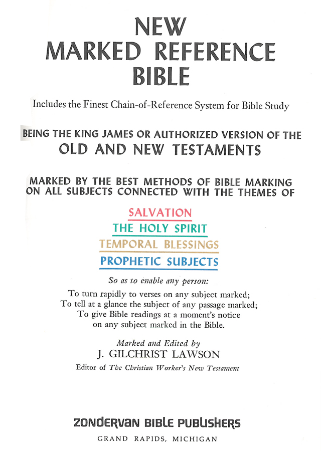 Picture of the front cover of the book entitled New Marked Reference Bible.
