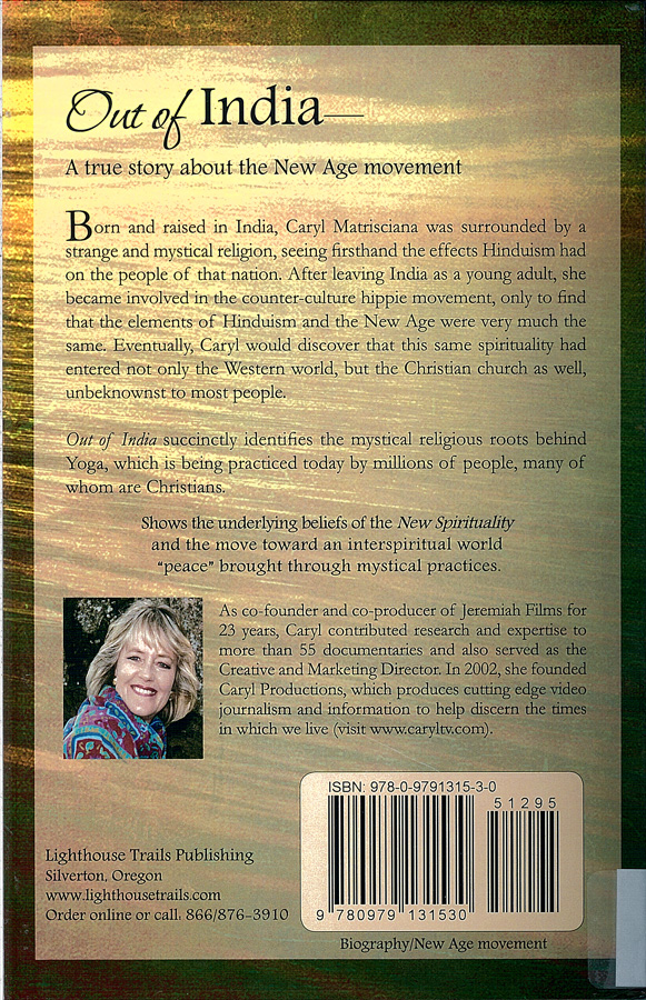 Picture of the back cover of the book entitled Out of India.