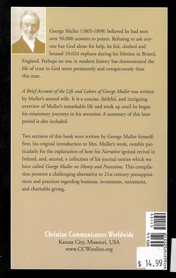 Picture of the back cover of the book entitled A Brief Account of the Life and Labors of George Muller.