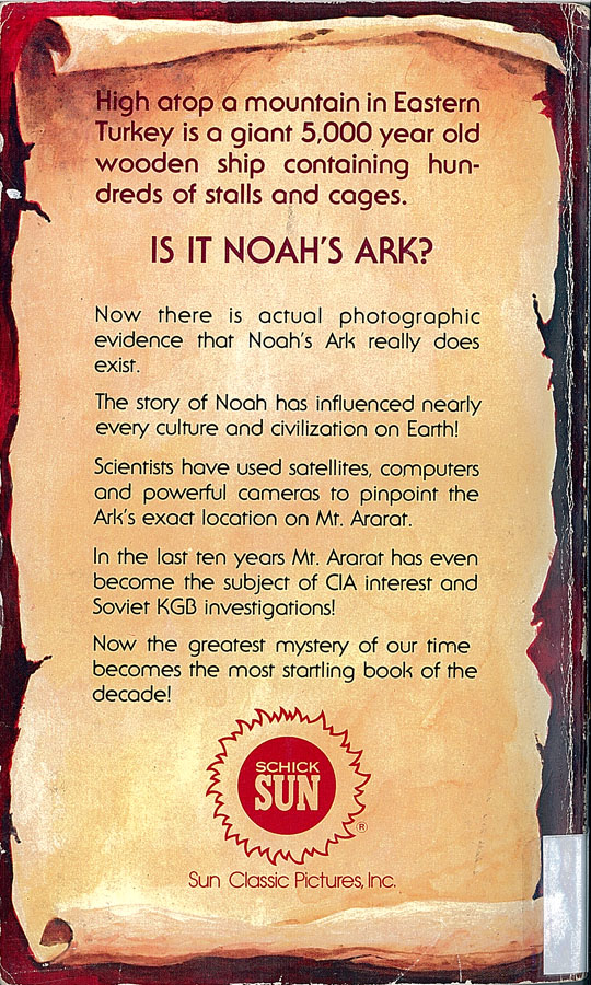Picture of the back cover of the book entitled In Search of Noah's Ark.