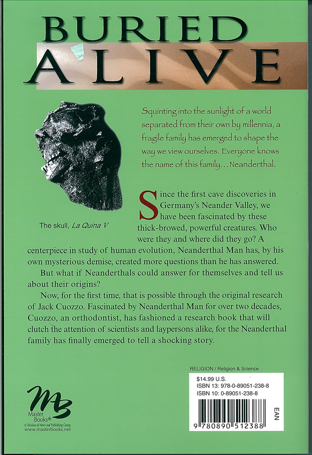 Picture of the back cover of the book entitled Buried Alive.