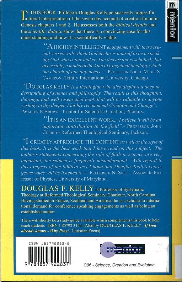 Picture of the back cover of the book entitled Creation and Change.