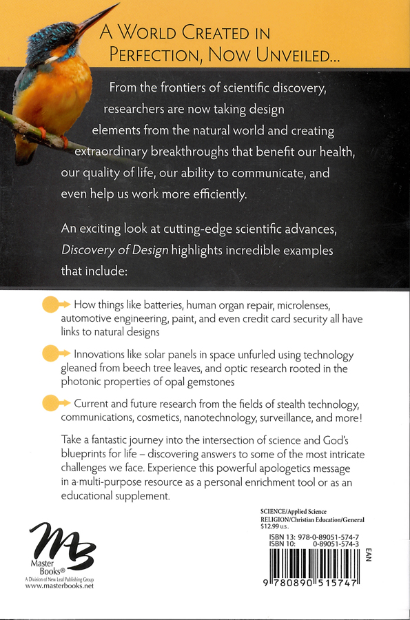 Picture of the back cover of the book entitled Discovery of Design.
