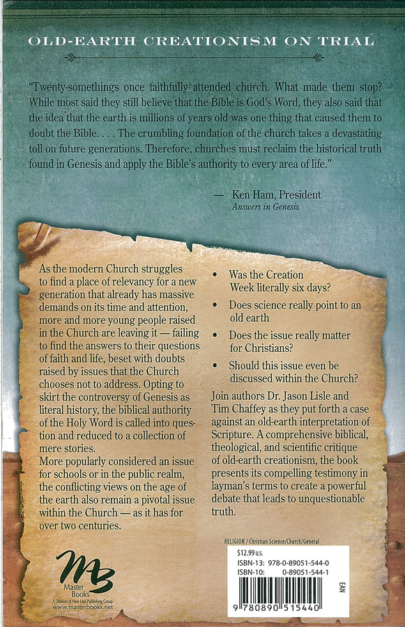 Picture of the back cover of the book entitled Old Earth Creationism On Trial.