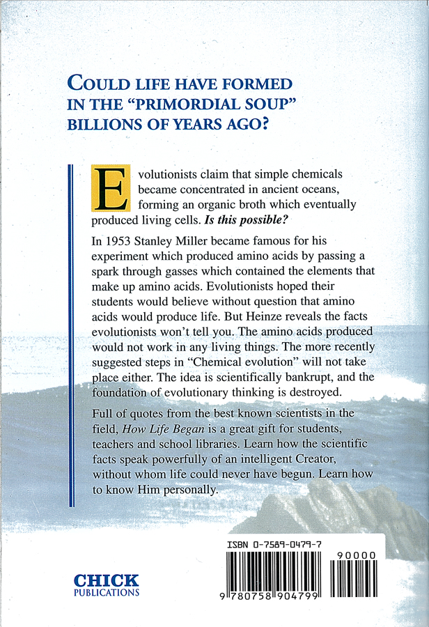 Picture of the back cover of the book entitled How Life Began.