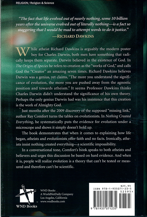 Picture of the back cover of the book entitled Nothing Created Everything.