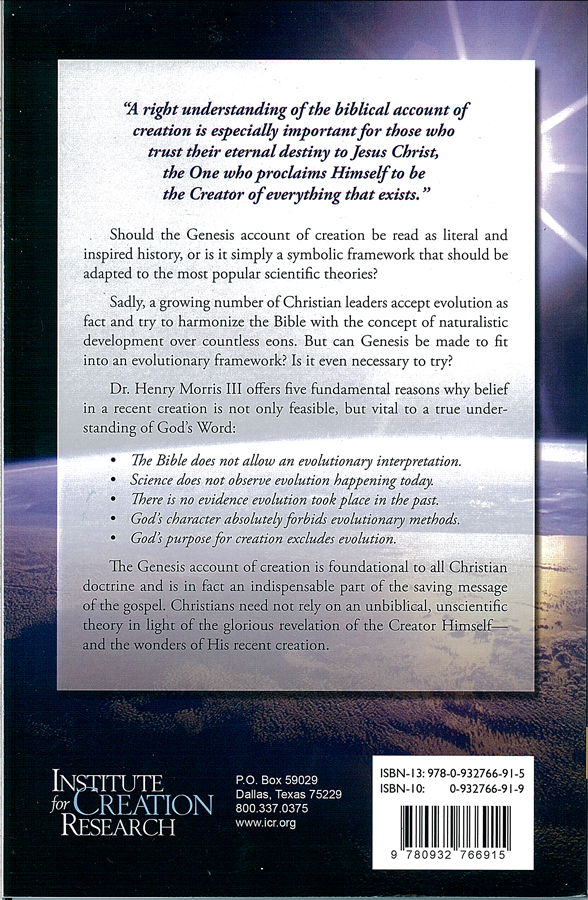 Picture of the back cover of the book entitled 5 Reasons to Believe In Recent Creation.