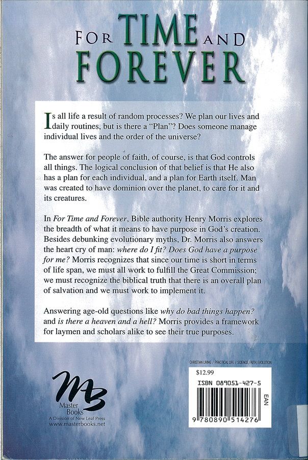 Picture of the back cover of the book entitled For Time and Forever.