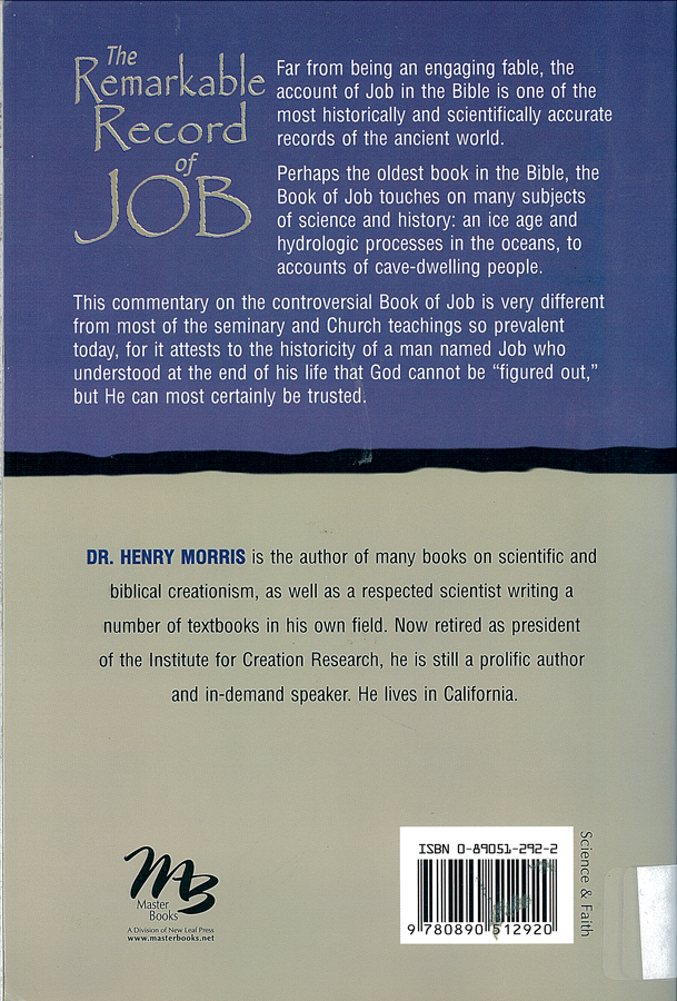 Picture of the back cover of the book entitled The Remarkable Record of Job.
