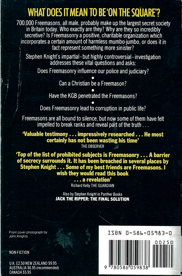 Picture of the back cover of the book entitled The Brotherhood.