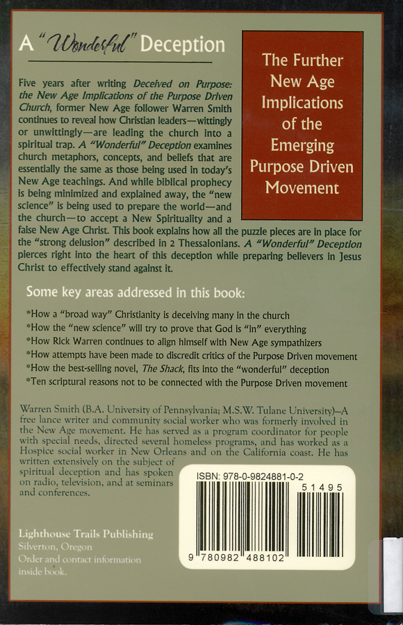 Picture of the back cover of the book entitled A “Wonderful” Deception.