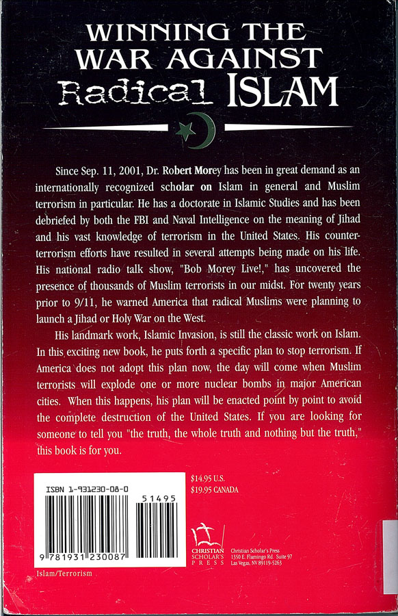 Picture of the back cover of the book entitled Winning the War Against Radical Islam.
