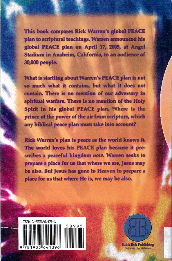 Picture of the back cover of the book entitled Rick Warren's Global Peace Plan.