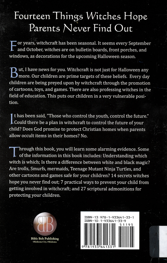 Picture of the back cover of the book entitled 14 Things Witches Hope Parents Never Find Out.