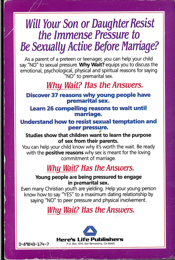 Picture of the back cover of the book entitled Why Wait?