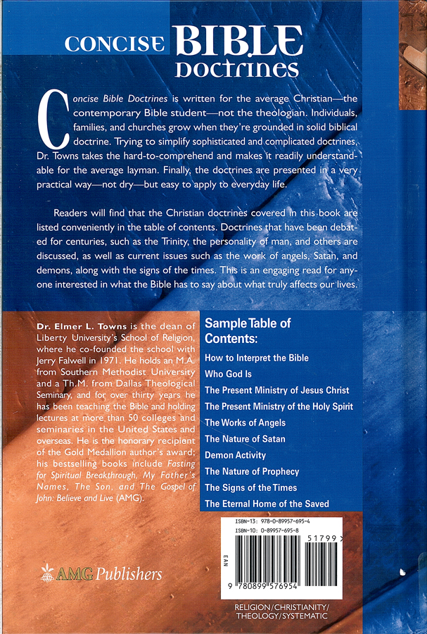 Picture of the back cover of the book entitled Concise Bible Doctrines.