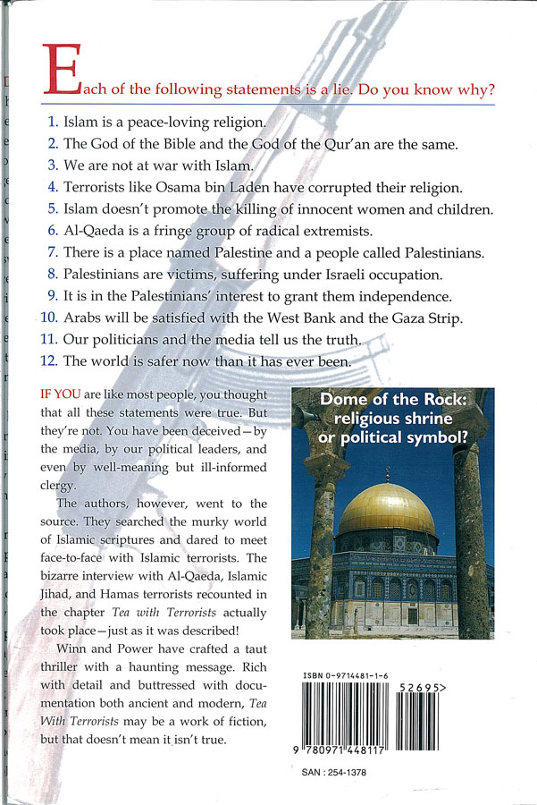 Picture of the back cover of the book entitled Tea with Terrorists.
