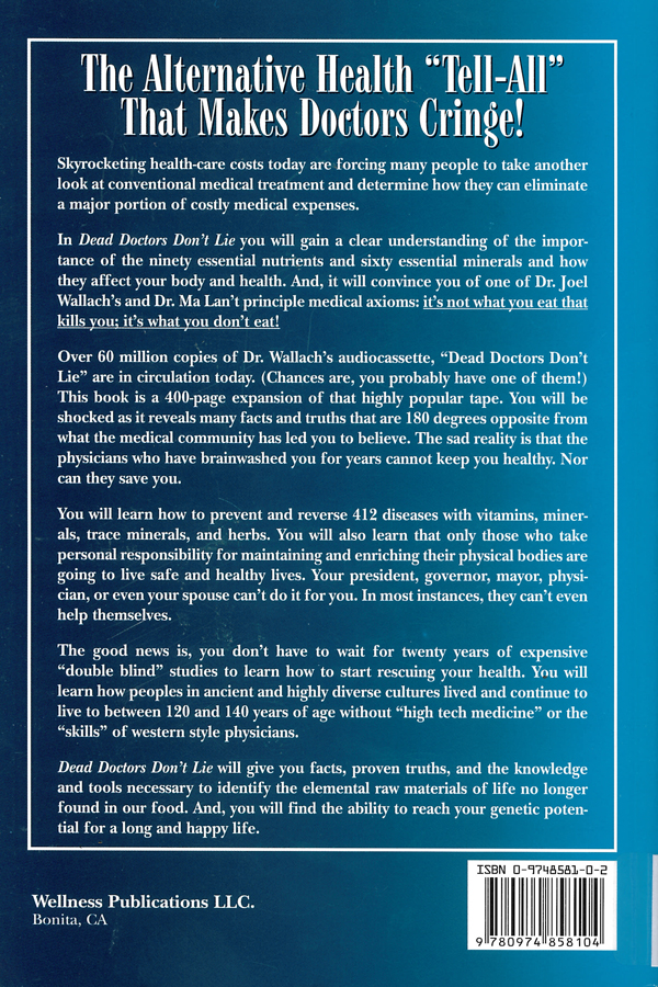 Picture of the back cover of the book entitled Dead Doctor's Don't Lie.