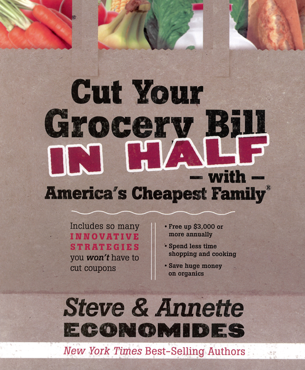 Picture of the front cover of the book entitled Cut Your Grocery Bill in Half.