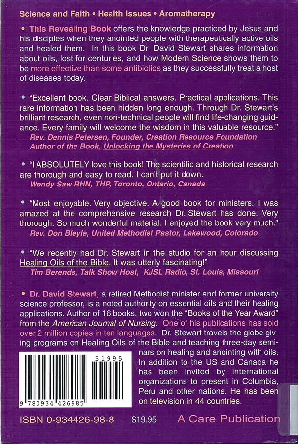 Picture of the back cover of the book entitled Healing Oils of the Bible.