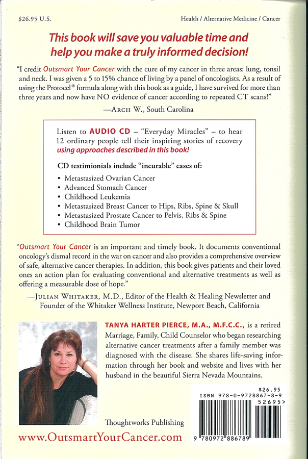 Picture of the back cover of the book entitled Outsmart Your Cancer.