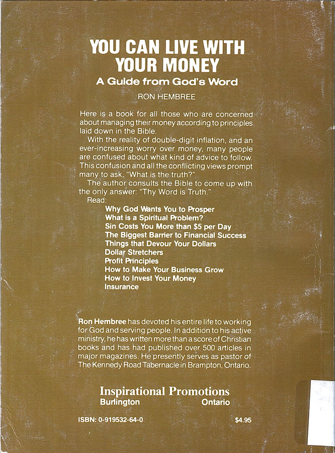 Picture of the back cover of the book entitled You Can Live With Your Money.