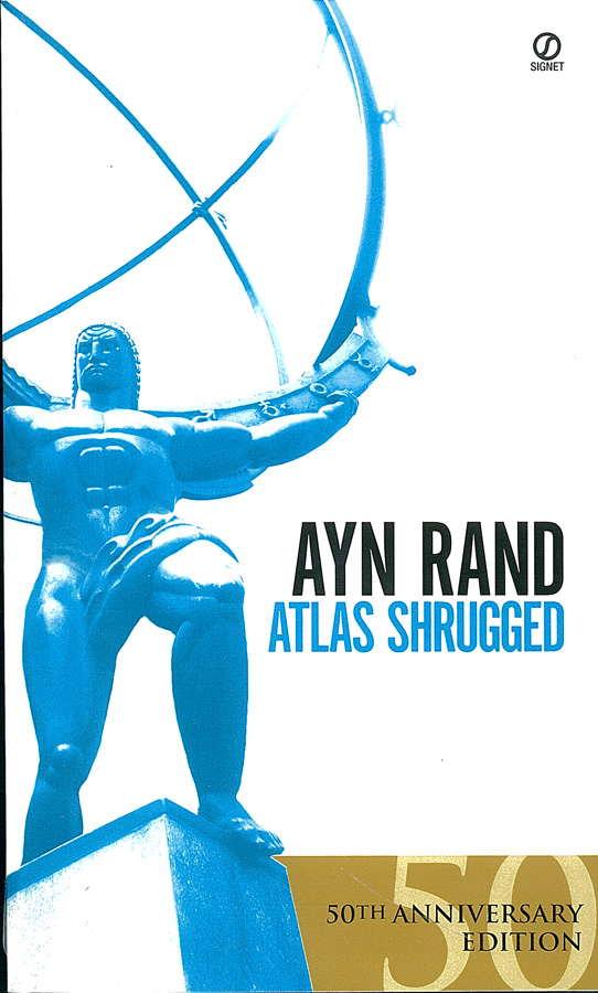 Picture of the front cover of the book entitled Atlas Shrugged.