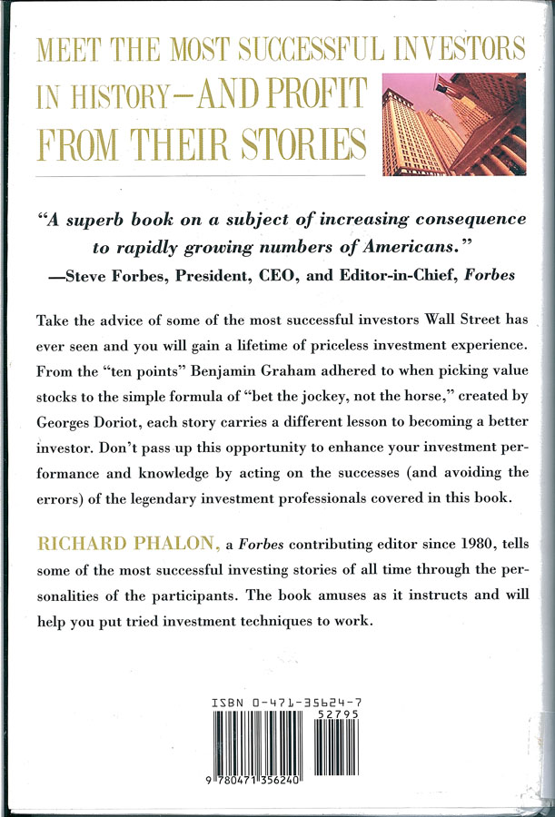 Picture of the back cover of the book entitled Forbes Greatest Investing Stories.