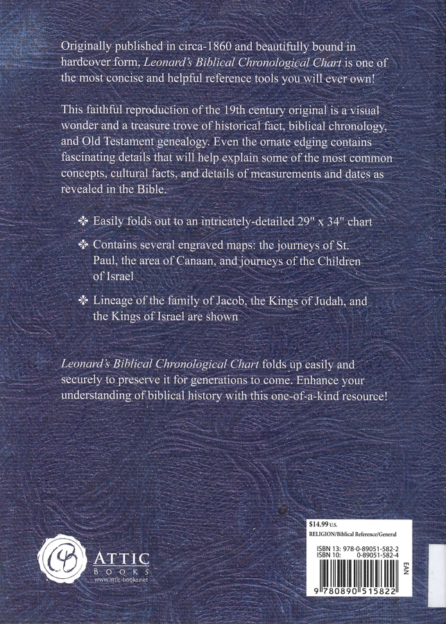 Picture of the back cover of the book entitled Leonard's Biblical Chronological Chart.