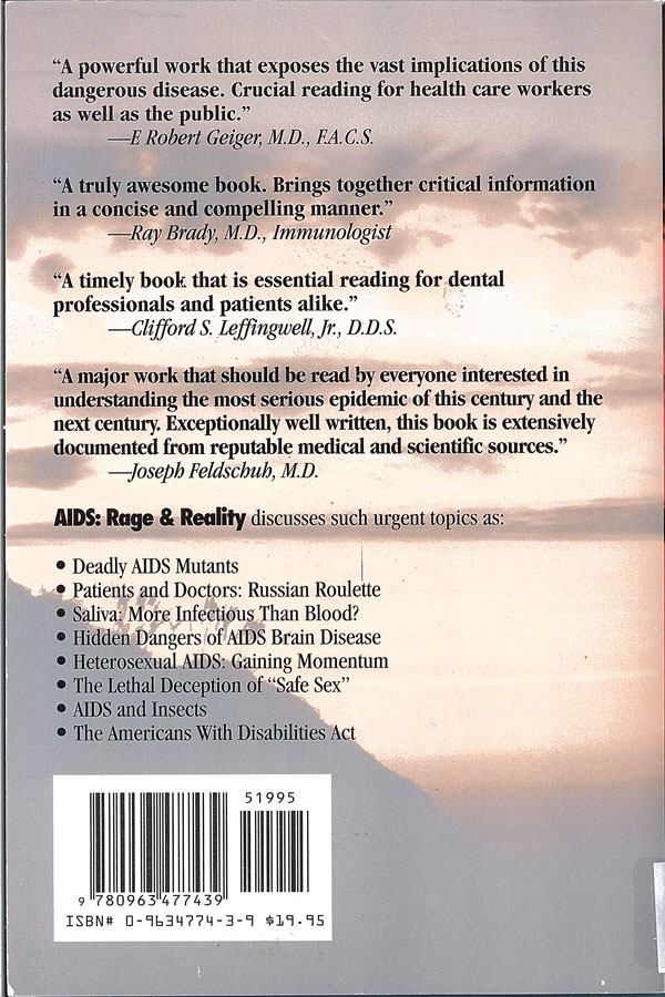 Picture ofr the back cover of the book entitled Aids: Rage & Reality.