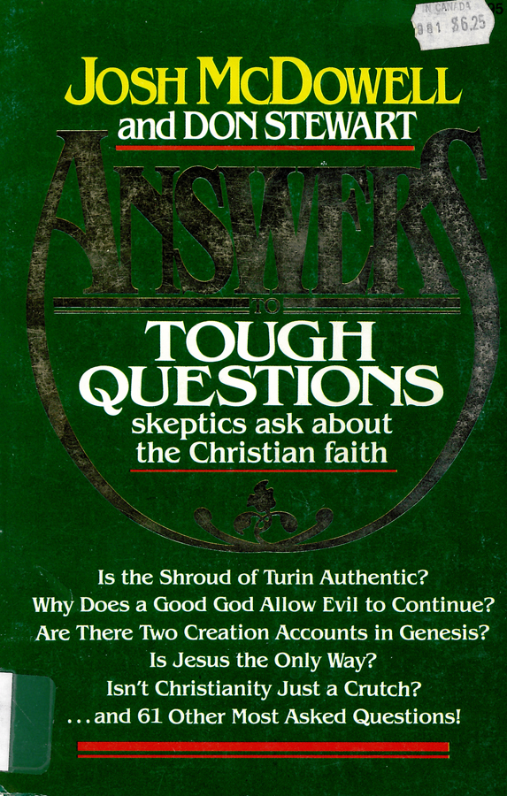 Picture of the front cover of the book entitled Answers to Tough Questions Skeptics Ask About the Christian Faith.