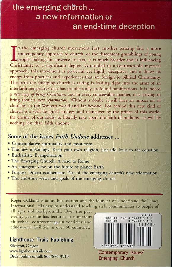 Picture of the back cover of the book entitled Faith Undone.