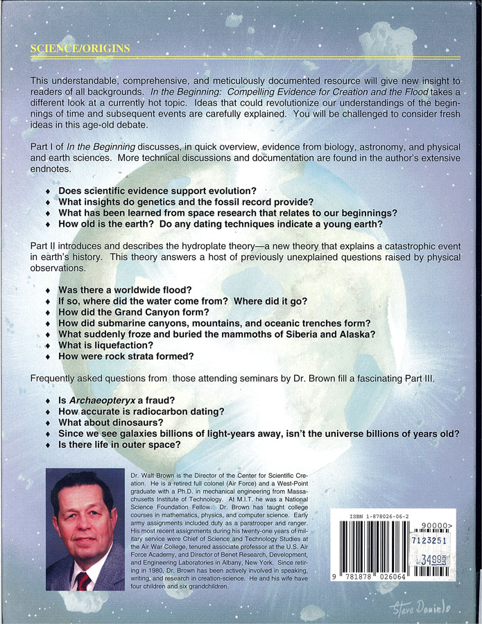 Picture of the back cover of the book entitled In the Beginning: Compelling Evidence for Creation and the Flood.