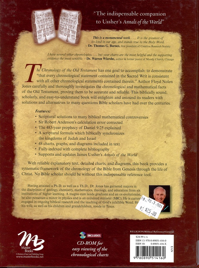 Picture of the back cover of the book entitled Chronology of the Old Testament.