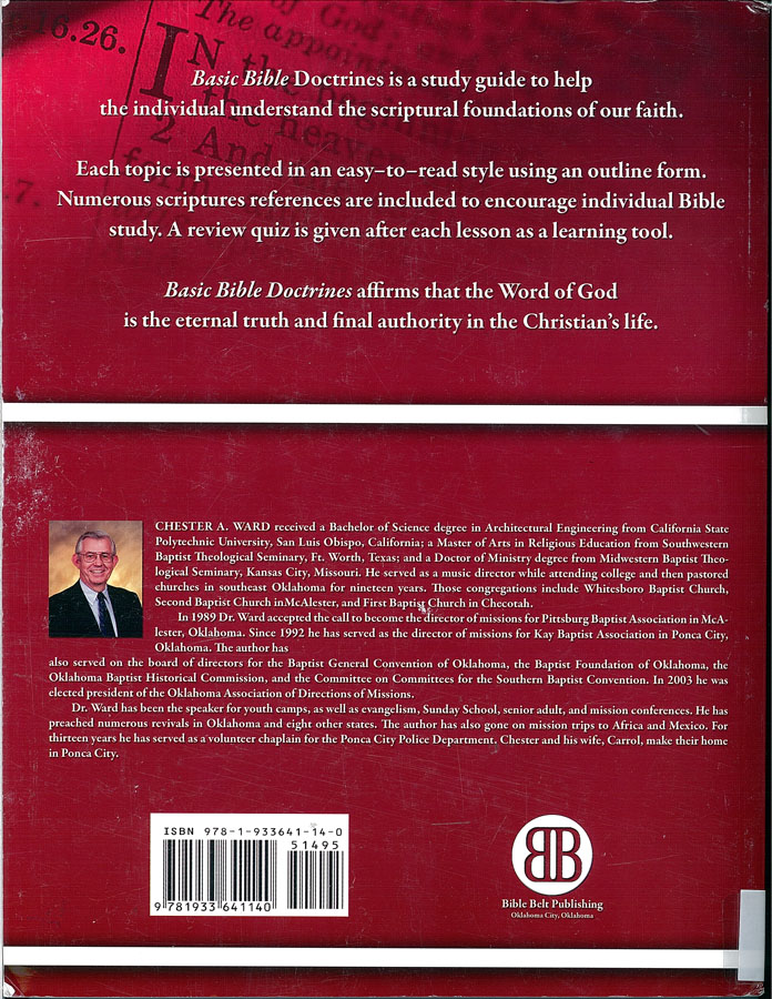 Picture of the back cover of the book entitled Basic Bible Doctrines.