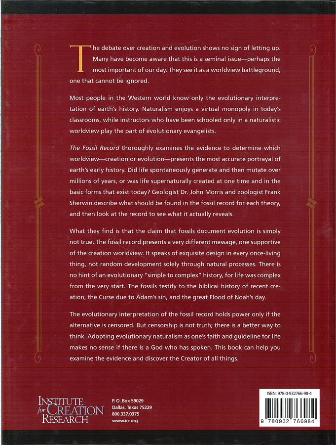 Picture of the back cover of the book entitled The Fossil Record.