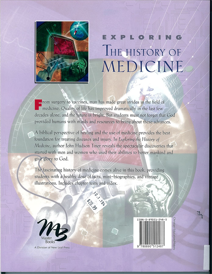 Picture of the back cover of the book entitled Exploring the History of Medicine: From the Ancient Physicians of Pharaoh to Genetic Engineering.