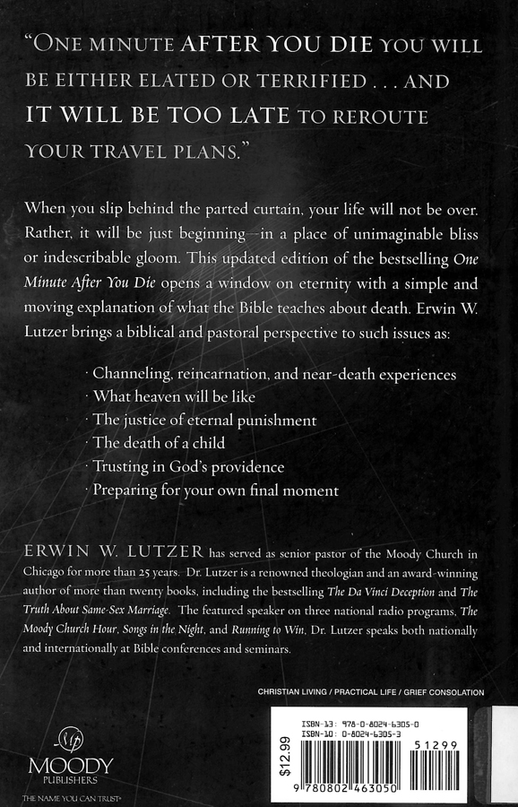 Picture of the back cover of the book entitled One Minute After You Die.