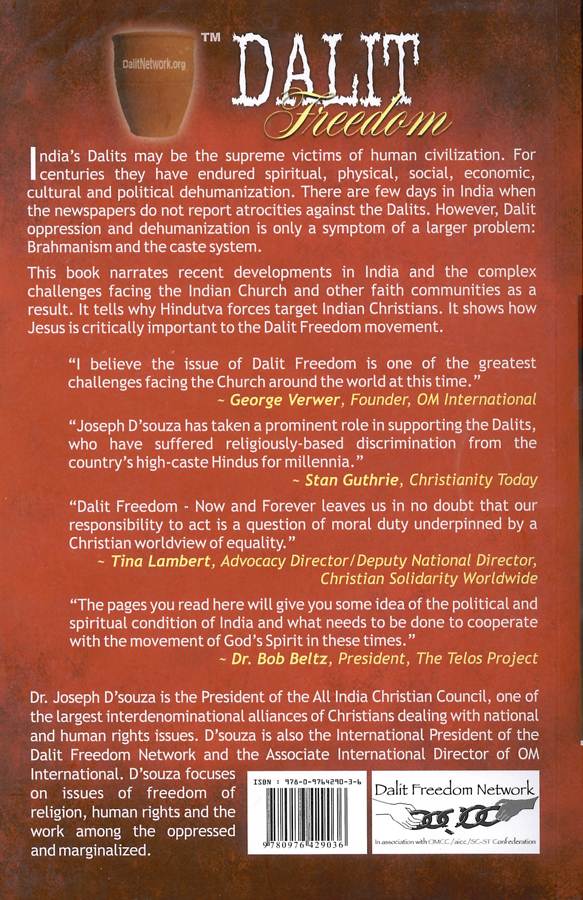 Picture of the back cover of the book entitled Dalit Freedom.