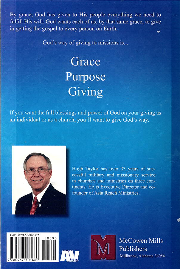Picture of the back cover of the book entitled Grace Purpose Giving.