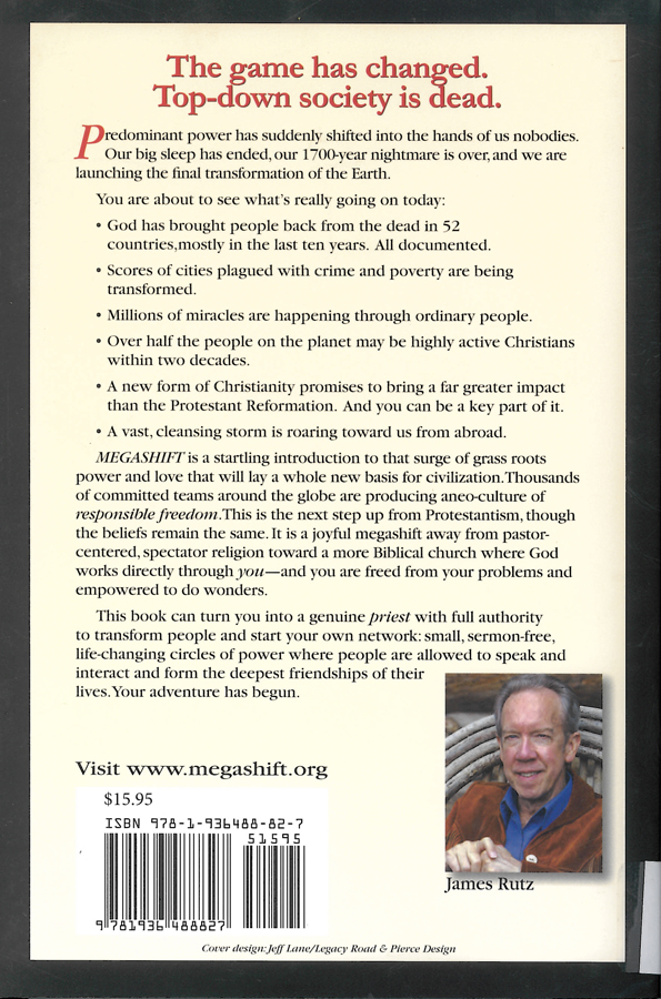Picture of the back cover of the book entitled Mega Shift.