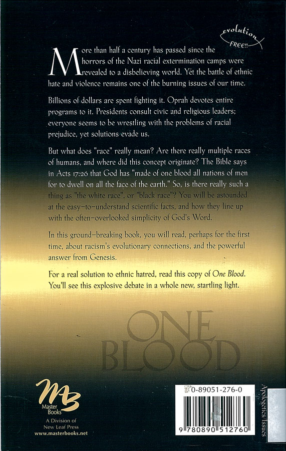Picture of the back cover of the book entitled One Blood: The Biblical Answer to Racism.
