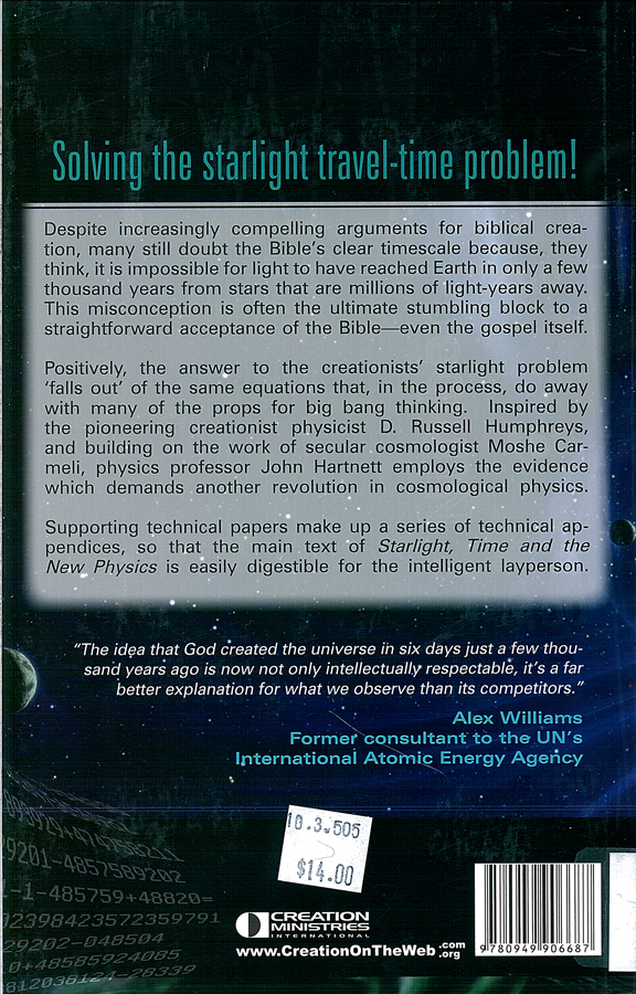 Picture of the back cover of the book entitled Starlight, Time and The New Physics.