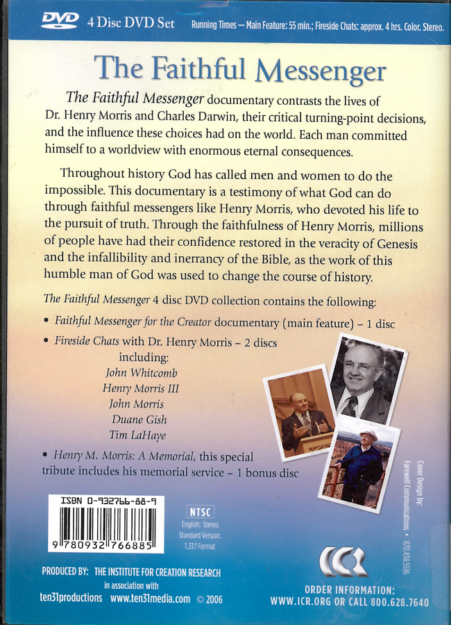 Picture of the back cover of the DVD entitled The Faithful Messenger.
