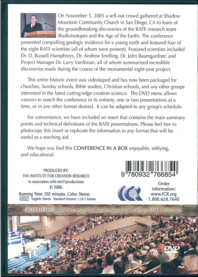 Picture of the back cover of the DVD entitled Rate Premier Conference: Thousands...Not Billions.