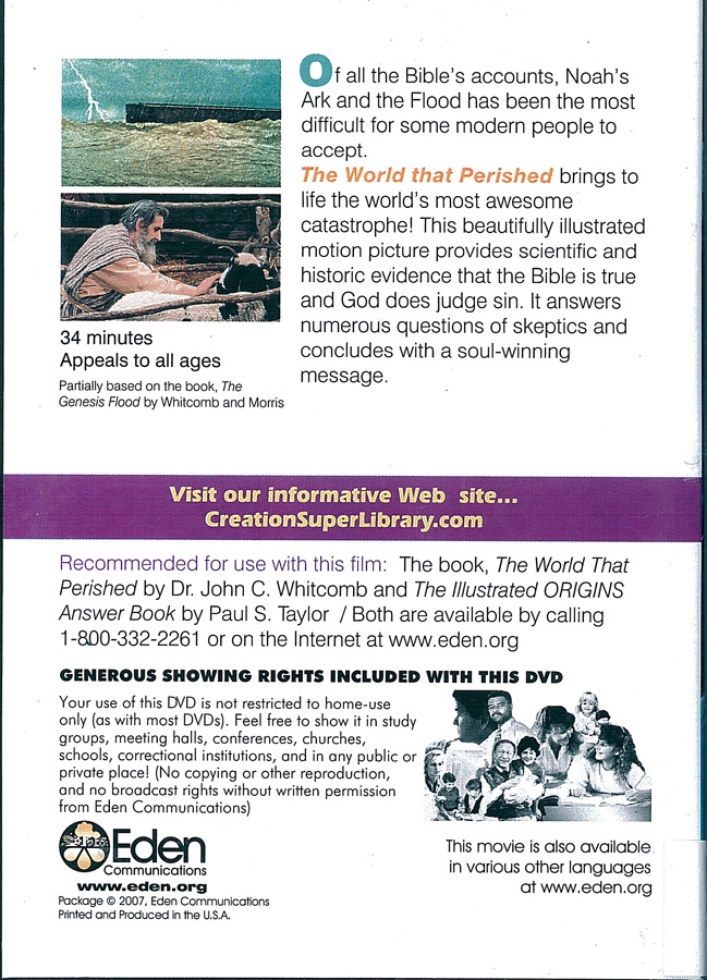 Picture of the back cover of the DVD entitled The World that Perished.