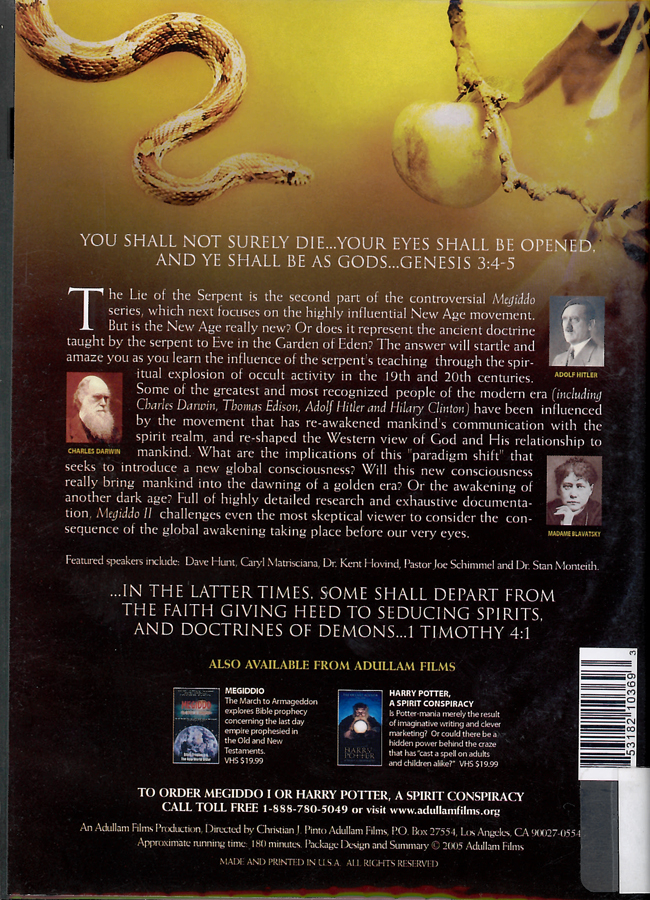 Picture of the back cover of the DVD entitled Megiddo II: The New Age.
