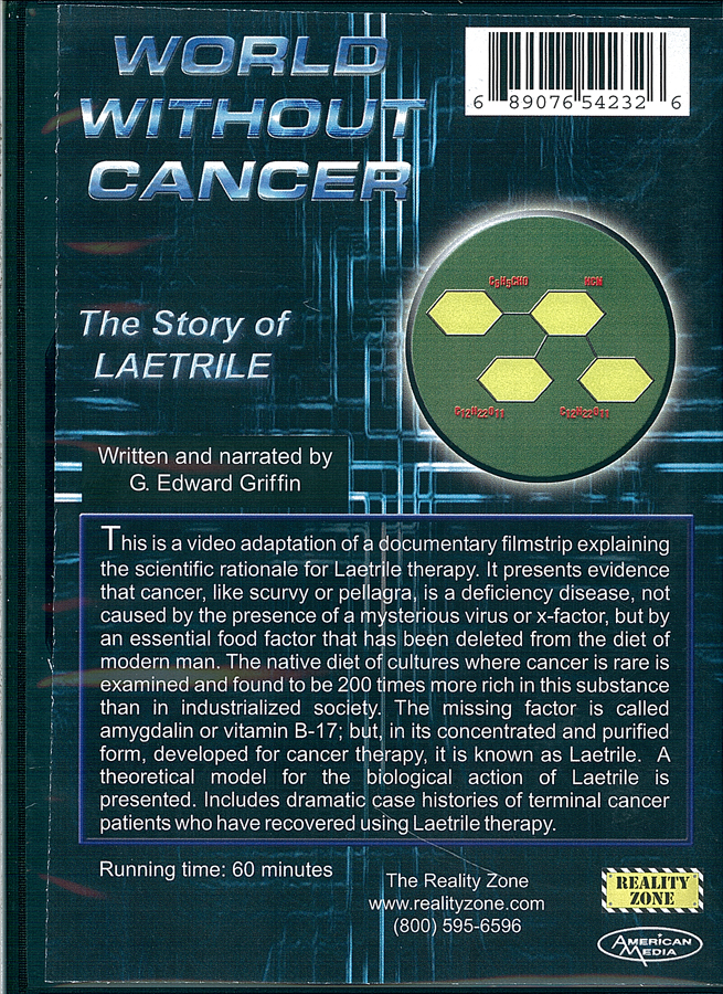 Picture of the back cover of the DVD entitled World Without Cancer.
